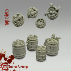 WOODEN BARRELS WITH CORPSES